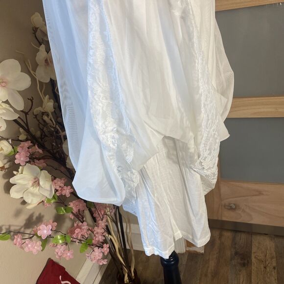 White Sheer Chiffon Lace Trim Nightgown Romantic Bridal Lingerie Slip Dress M - Picture 4 of 9